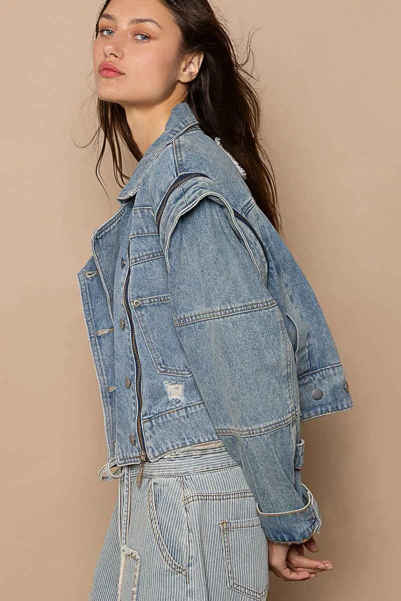 POL Cropped Denim Jacket with Functional Zipper Detail d9cbf2eb-1614-4dc8-a530-8815db8a097f-Max-Origin