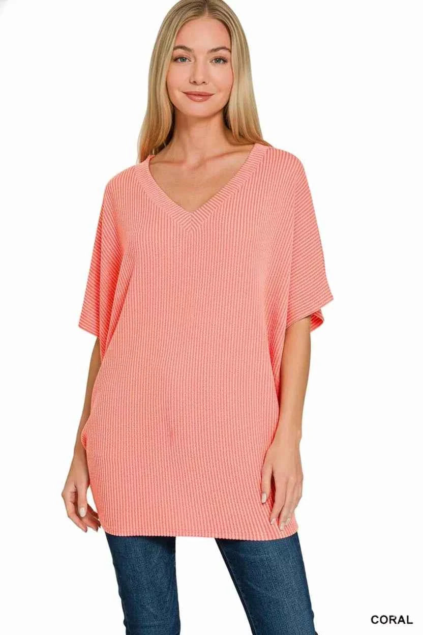 Zenana Raised Rib V-Neck Batwing Top d9cfffef-3f5b-4169-96c7-f84d1a809ac1-Max-Origin