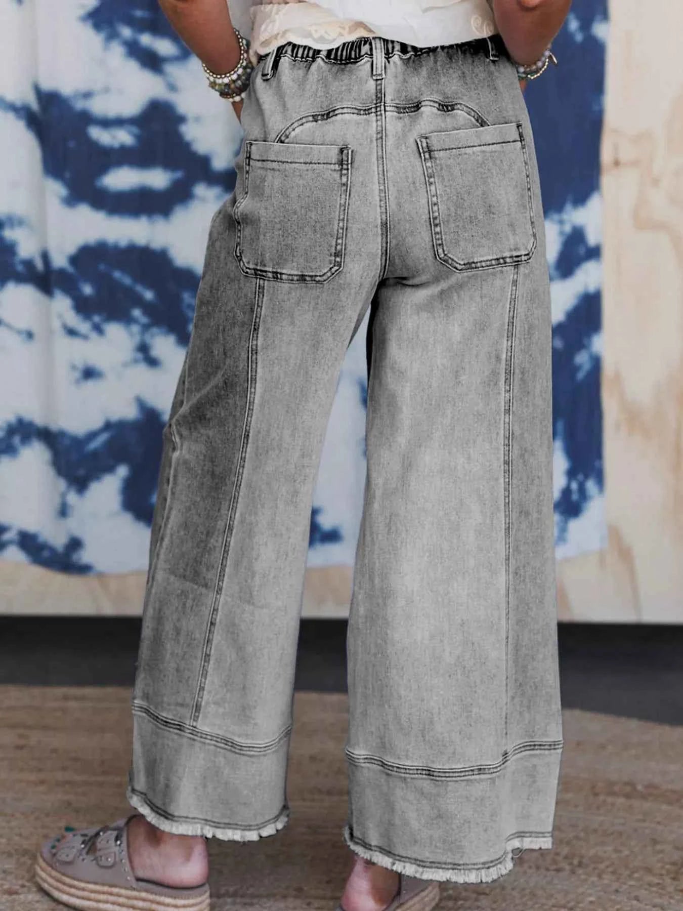 Wide Leg Drawstring Raw Hem Jeans d9d373c6742640ff94338756ba7d5b37-Max-Origin