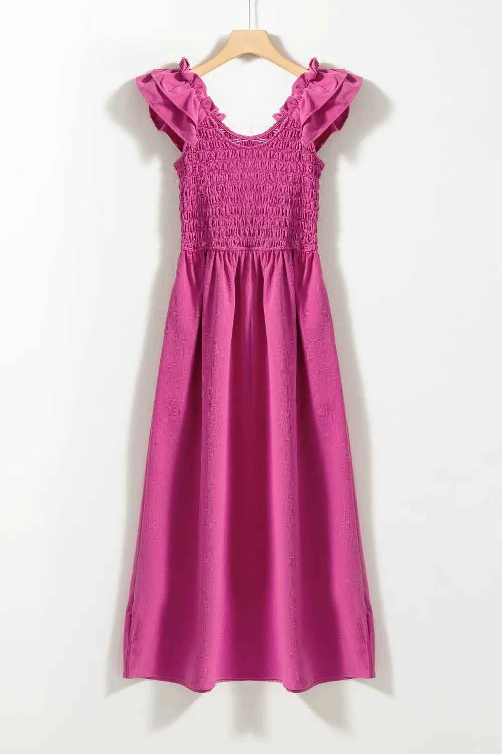 Solid Color Ruffled Straps Smocked Ruched Maxi Dress d9dae57a-0c79-4816-85ee-e2a757b4d15c-Max-Origin