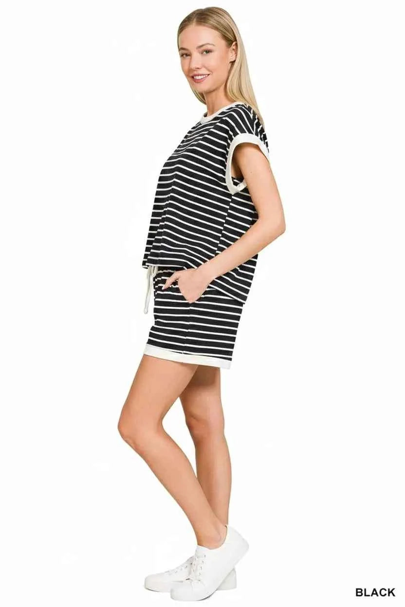 Zenana Stripe Contrast Trim Top & Shorts Set d9de7b42-d41d-4293-8b4e-7cc58206f723-Max-Origin