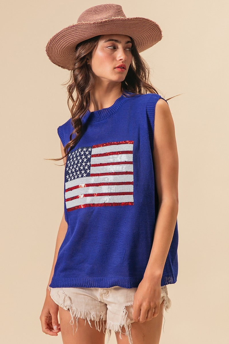BiBi American Flag Sequins Patch Knit Vest d9dea9260f314f2a96929b94fa5c2069-Max