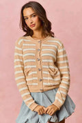 SO ME Stripe Long Sleeves Button Sweater Cardigan WHITE BEIGE d9f8eed9cea74064b0a46a54f92c5ffd-Max-Origin