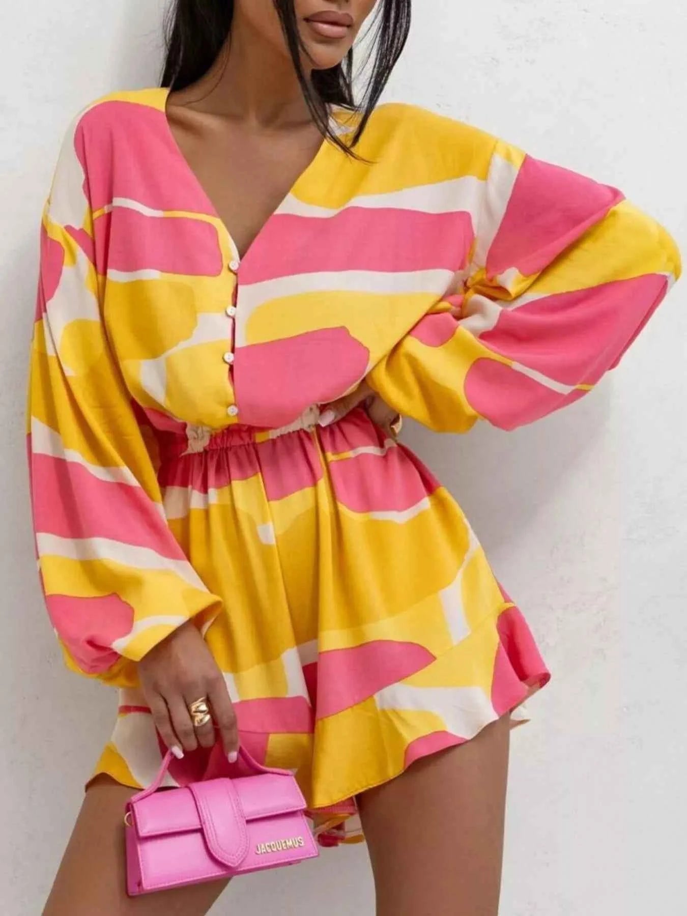 Floral V-Neck Long Sleeve Romper with Elastic Waist d9fc1313-483d-46e8-b0b4-d8200729075d-Max-Origin