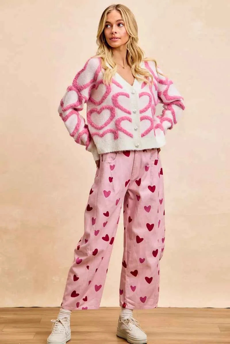 BiBi Textured Heart Buttoned V Neck Cardigan d9fd28084a28446b92ce290316135670-Max-Origin