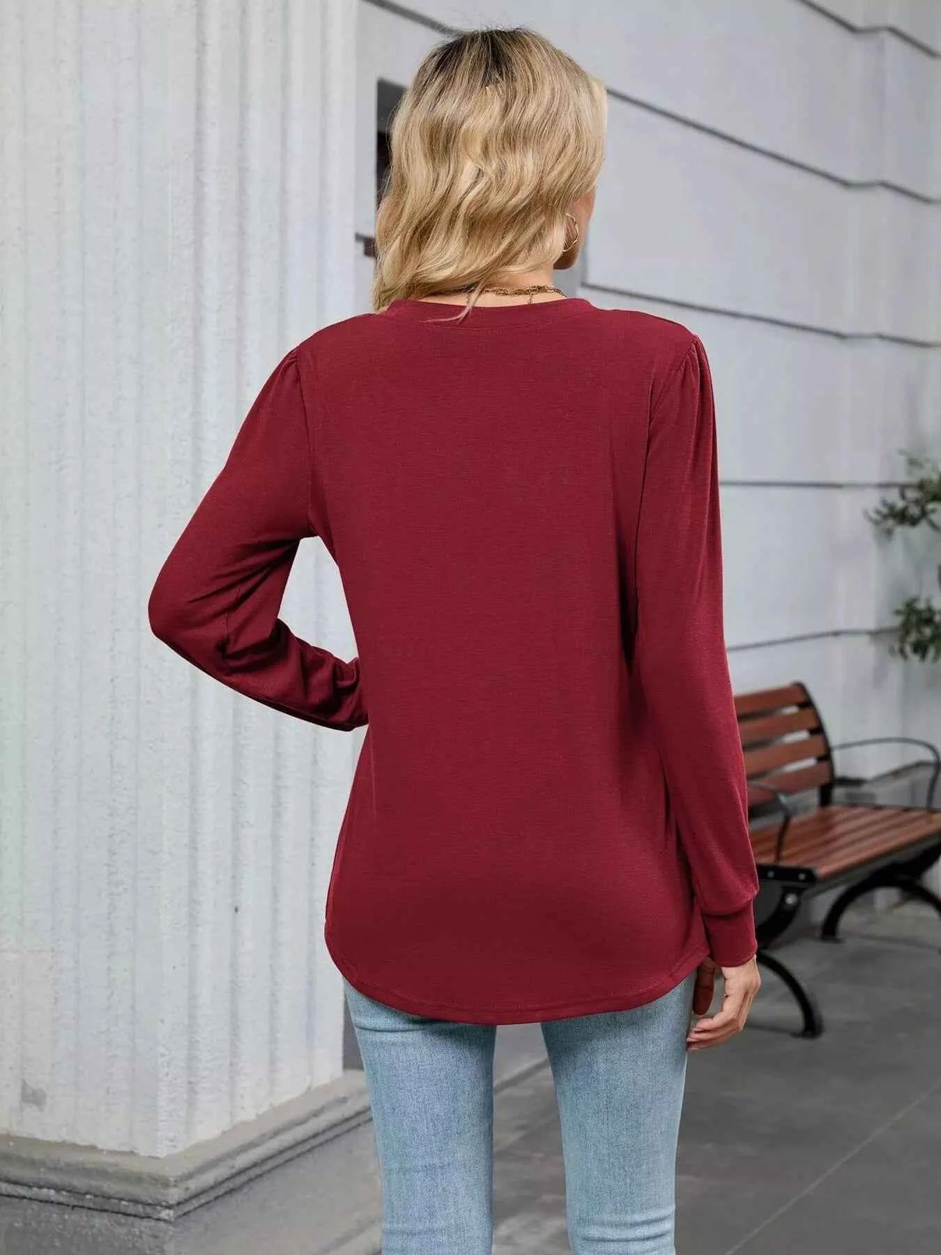 V-Neck Long Sleeve Relaxed Fit T-Shirt