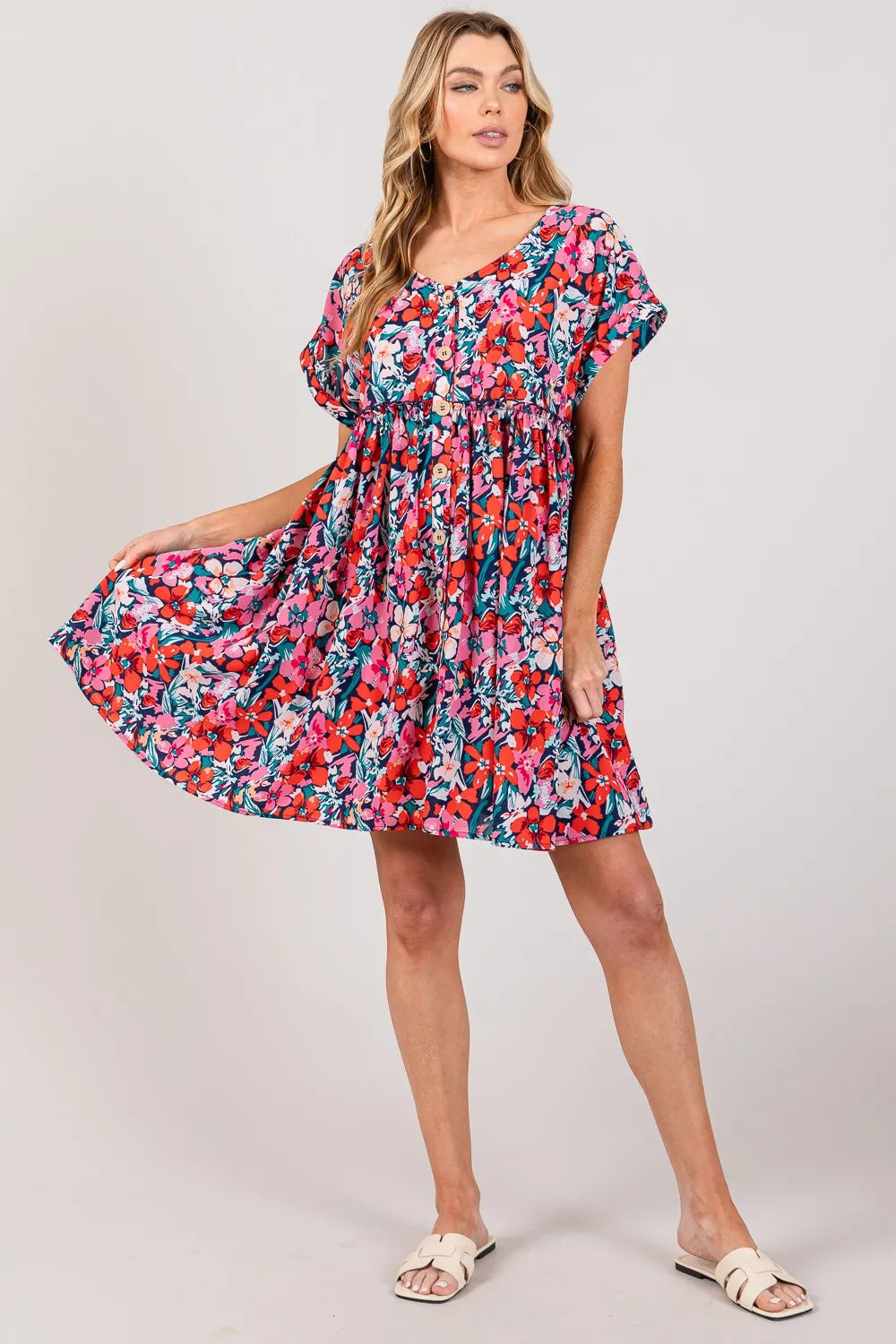 SAGE + FIG Floral Button Down Short Sleeve Mini Dress da02504d-e2f9-4ccc-9e0f-b85098a6c885-Max
