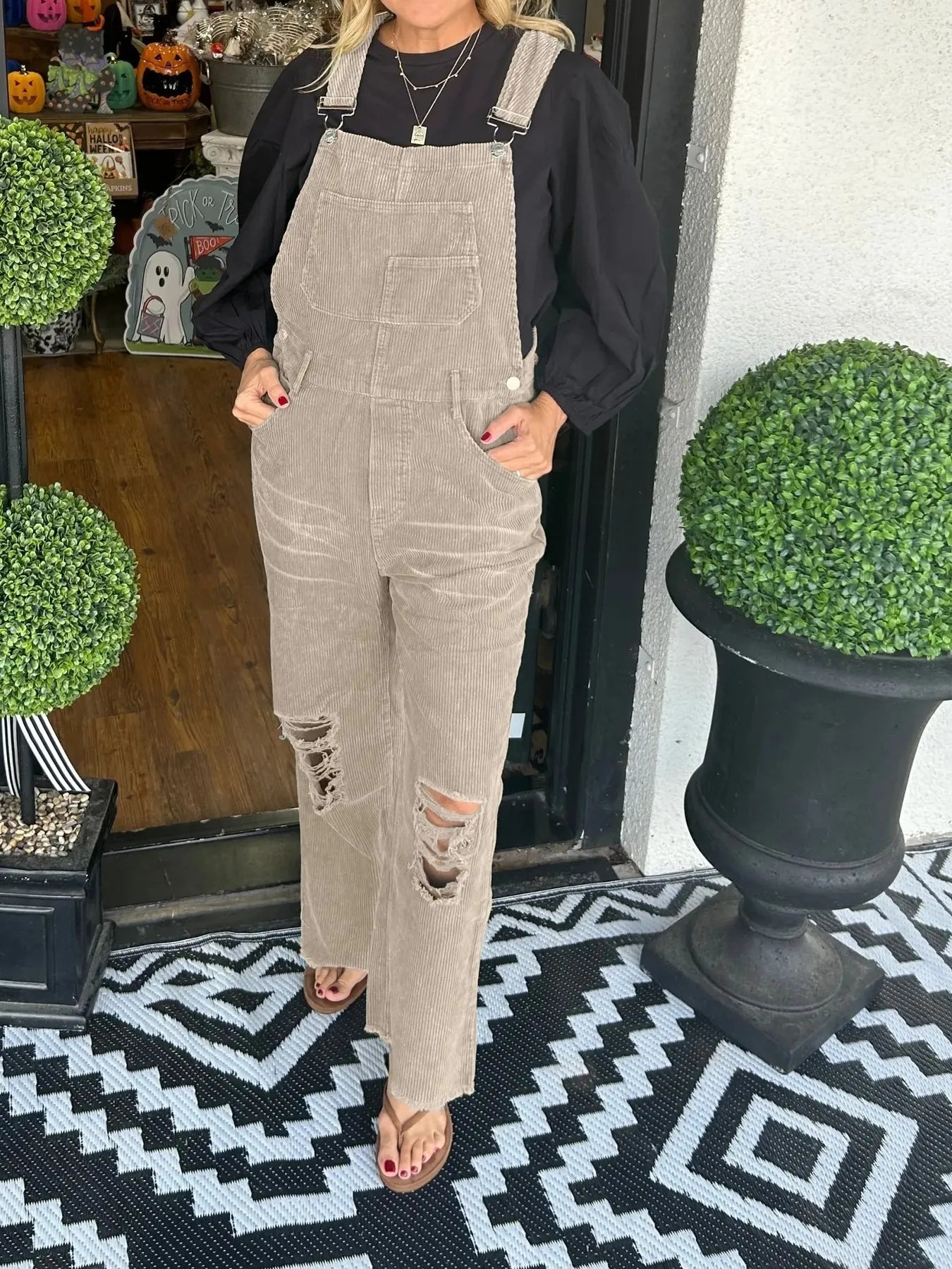 Distressed Wide Leg Corduroy Overalls Khaki da1bee040e904e8fb0c35f03ee7b3ad7-Max-Origin