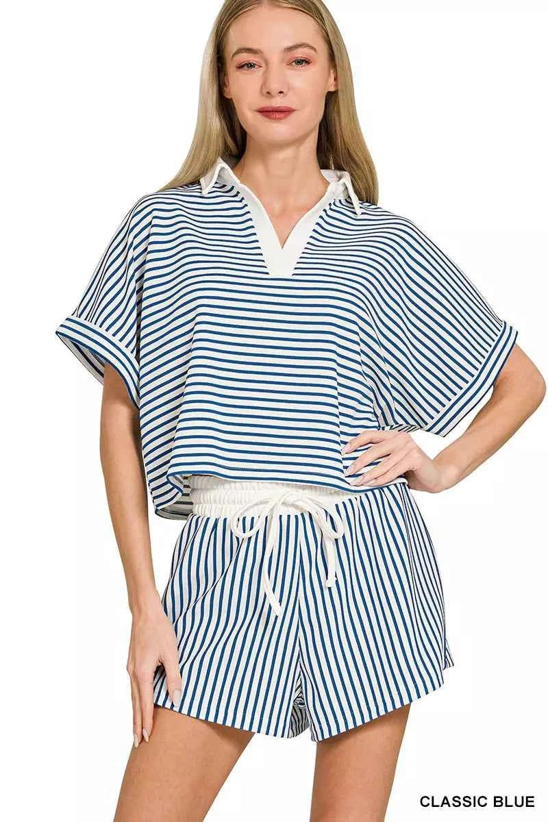Zenana Striped Collared Top & Shorts Set CLASSIC BLUE da26f791b2174bcbb66a135e781ba590-Max-Origin