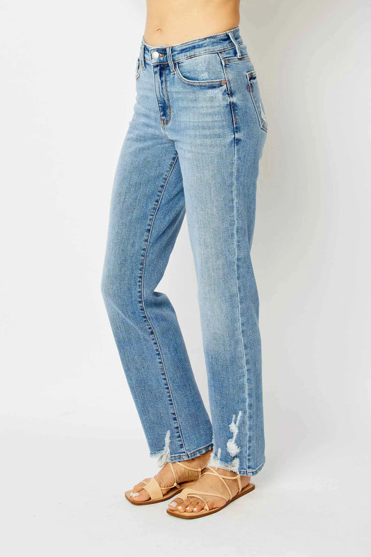 Full Size High Waist Straight Jeans with Heavy Destroy Plus Size da28ee28511146ac863c32c3390cc12e-Max-Origin