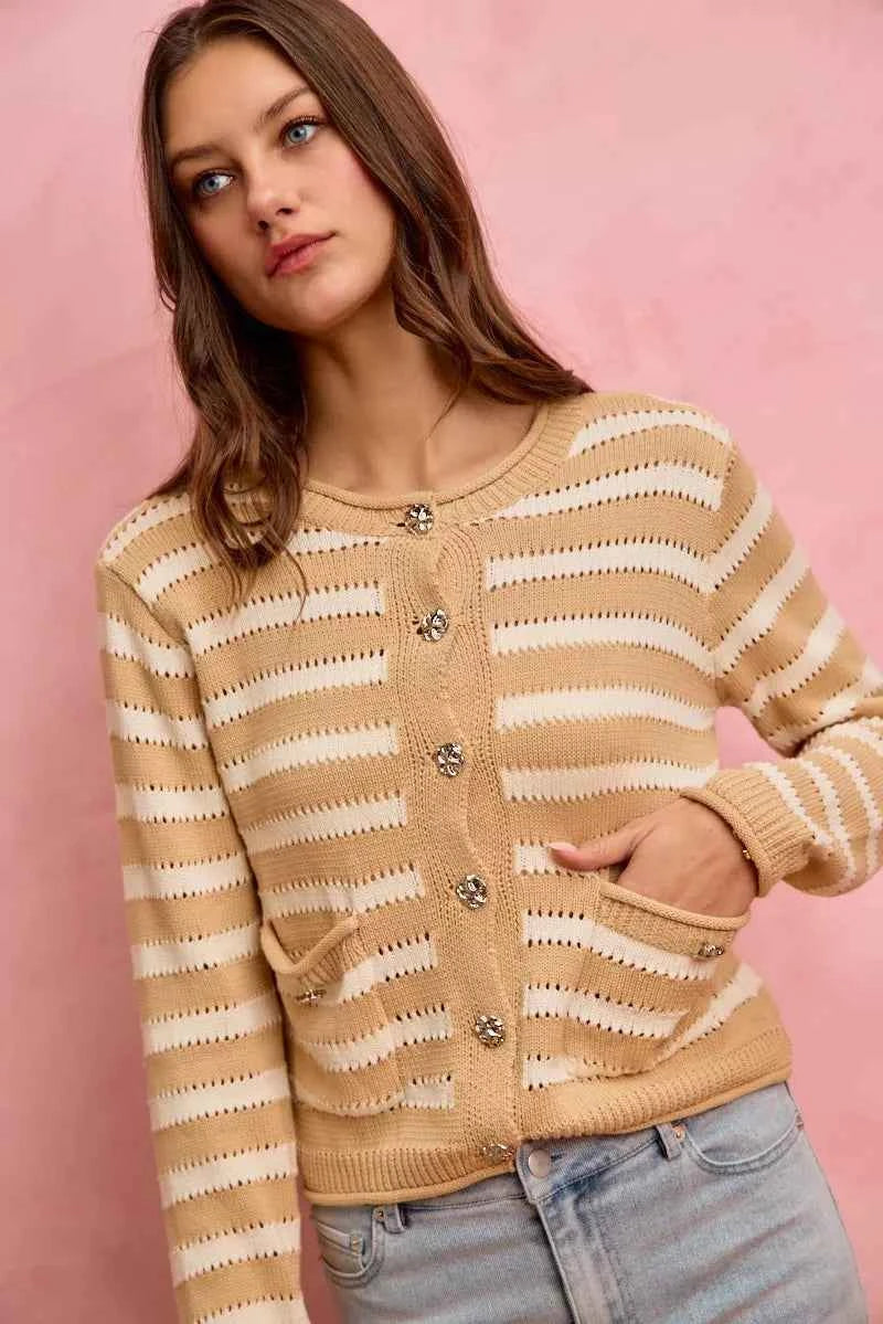 SO ME Stripe Long Sleeves Button Sweater Cardigan da296ea73a1746189ae9f29d88cb5107-Max-Origin