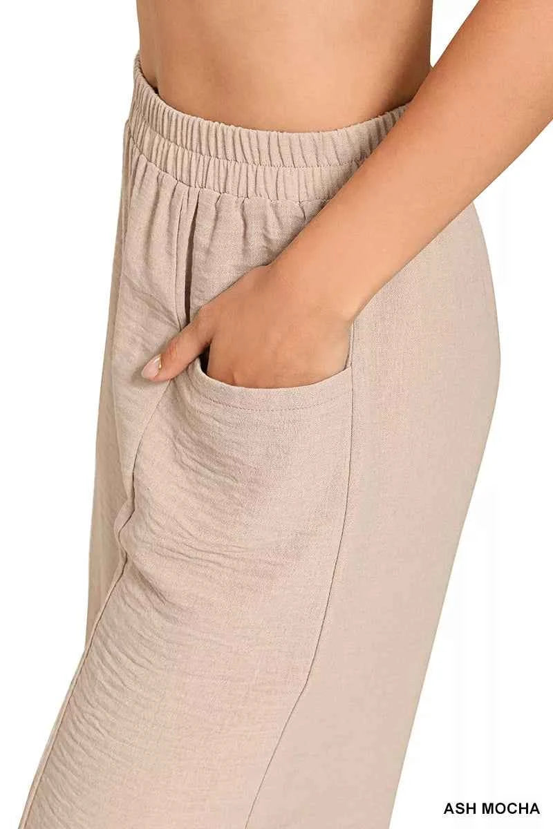 Zenana Woven Airflow Elastic Waistband Pants da2f7de1023a4737a2c0ec0d10fb4cb2-Max-Origin