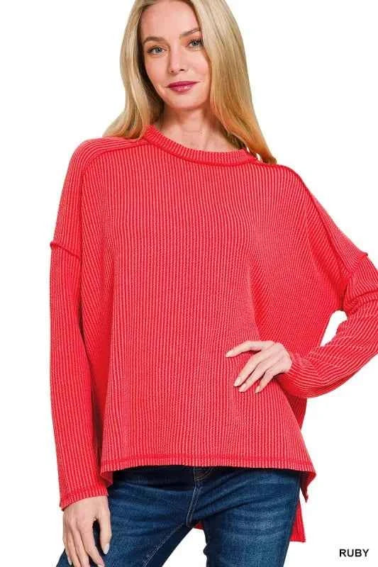 Full Size Exposed Seam Long Sleeve Corded Rib Knit Top Plus Size RUBY da313366-b5cb-404e-a09a-3c10bb0623cc-Max-Origin
