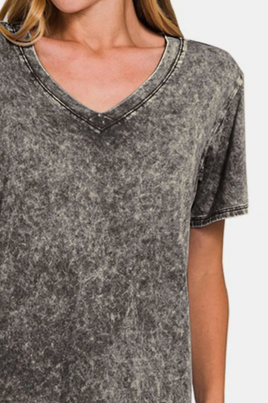 Full Size Washed Short Sleeve V-Neck T-Shirt da378897-4a6c-489e-bbc2-a445fd91504e-Max