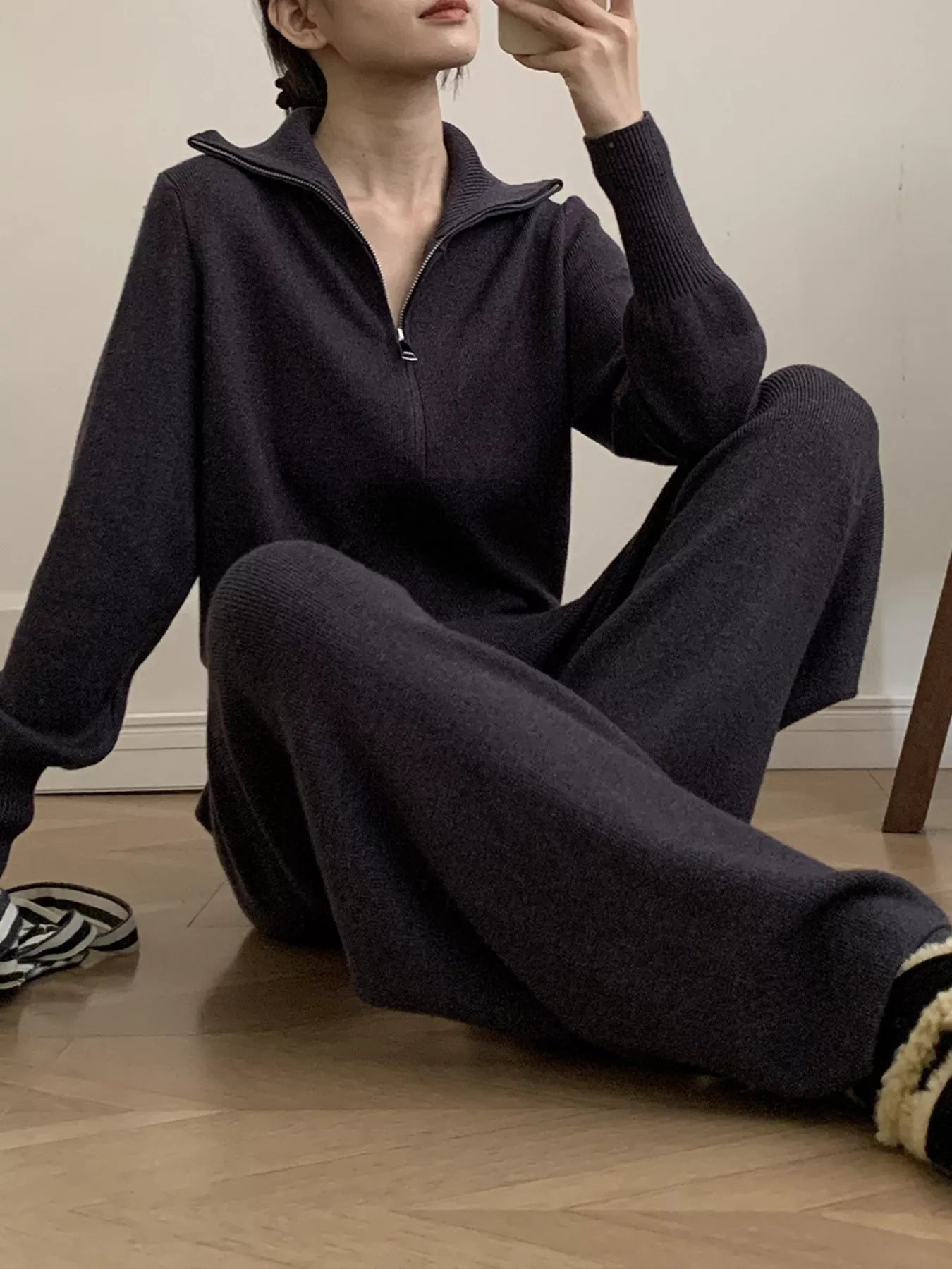 Zip Up Outerwear and Wide Leg Pants Set da450720a055403d872941f1ffa1a5f9-Max-Origin