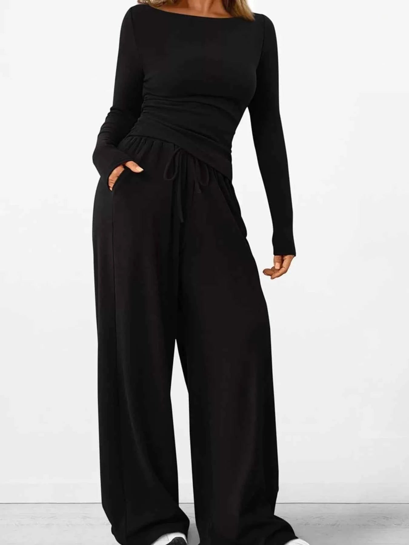 Long Sleeve Top and Wide Leg Pants Set Black da46c8dbf58c48799a00e5634d001247-Max-Origin