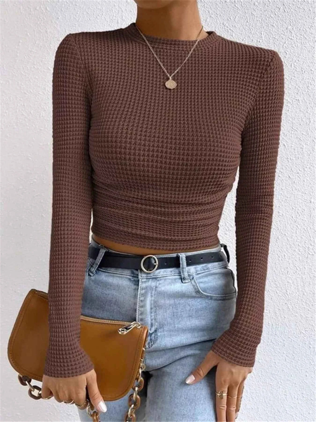 Waffle Knit Long Sleeve T-Shirt da49aae061404a2786433c1e1f51a9c7-Max-Origin