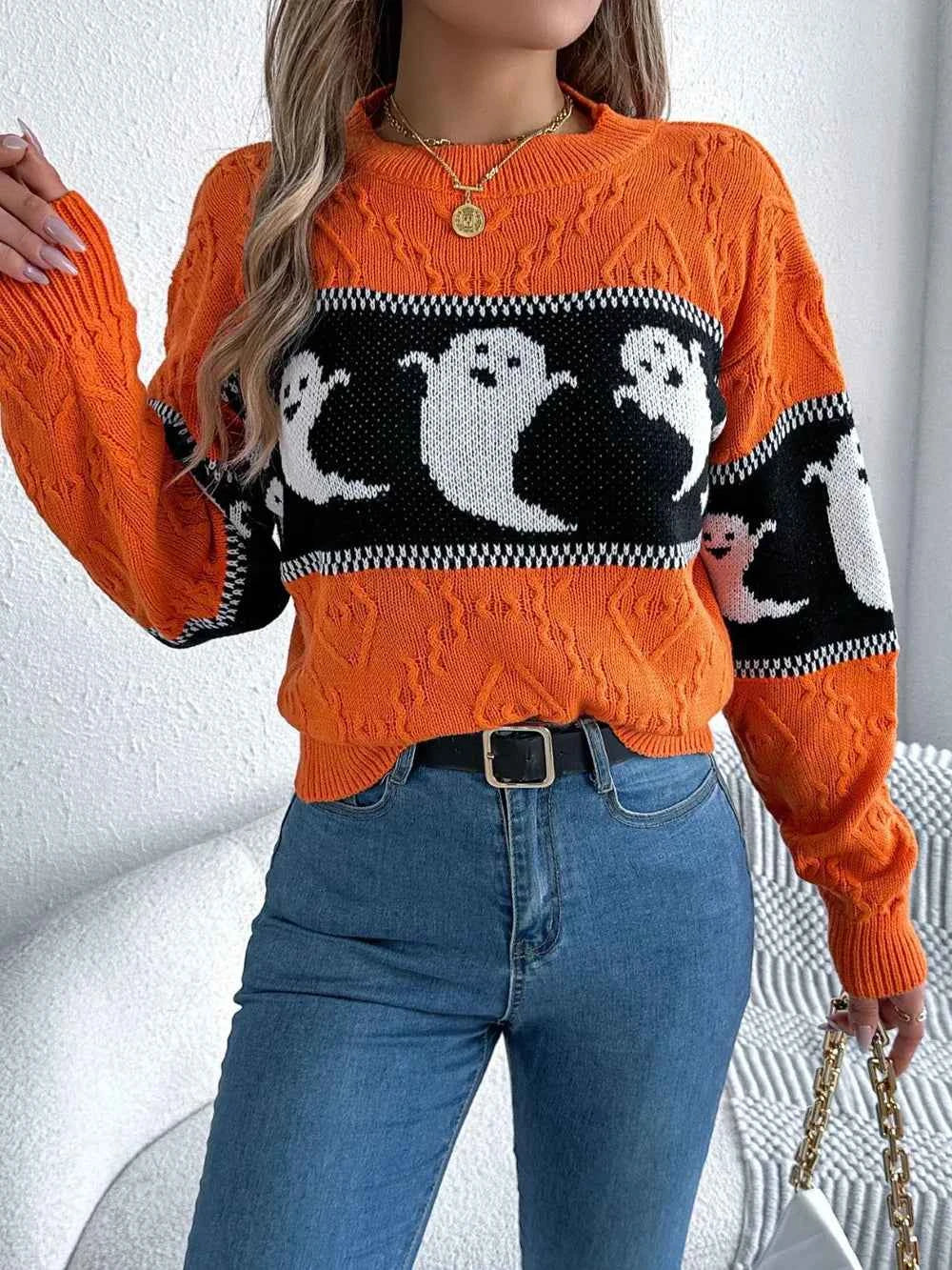 Ghost Round Neck Long Sleeve Sweater da4b813f-c93b-4a32-8abc-98484fd0d440-Max
