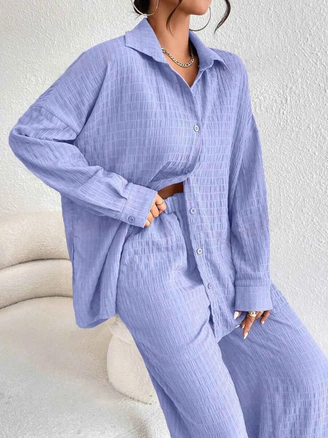 Button Up Long Sleeve Shirt and Pants Set da51942ee40e484bb3d5ef44f1e11cdf-Max-Origin