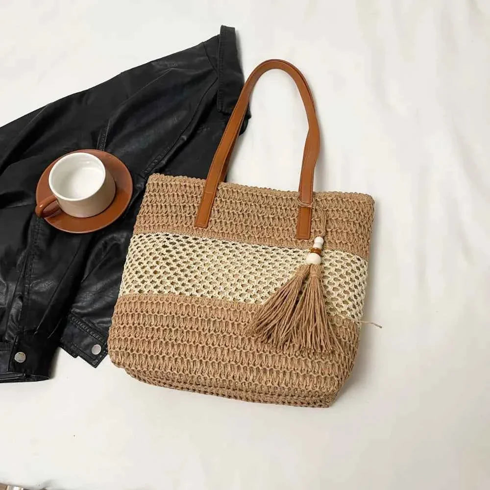 Contrast Woven Straw Beach Tote Bag with Tassel Detail da53bd7a-e0a1-4d50-9383-37838409971a-Max-Origin