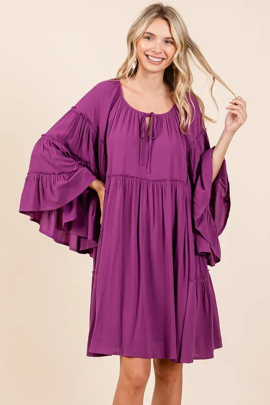 Mittoshop Frill Tie Neck Bell Sleeve Dress da5bed88-3589-4829-8e7f-1bfc6b09bbc7-Max