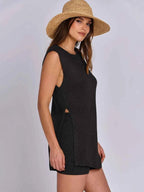 Side Slit Round Neck Tank and Ribbed Shorts Sweater Set da608f74-088c-4b2b-9475-6d138153513f-Max