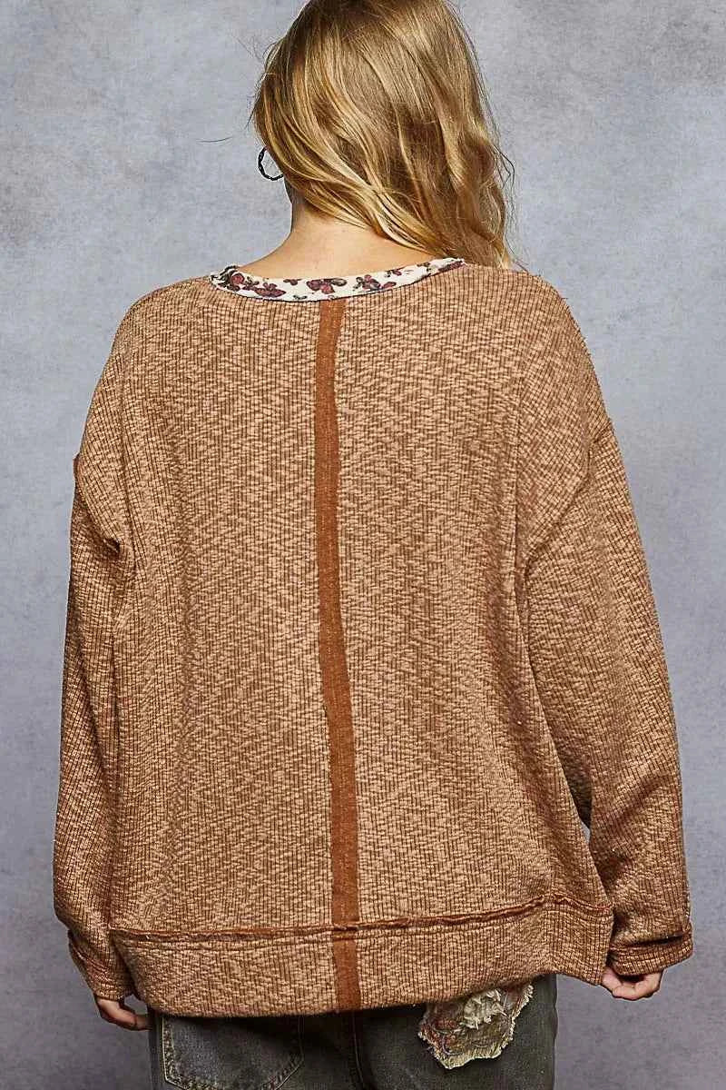 POL Balloon Sleeve Oversized Ribbed Top with Floral Pattern Contrast da61e48c-9041-4a08-9e47-6f40aaea2286-Max-Origin