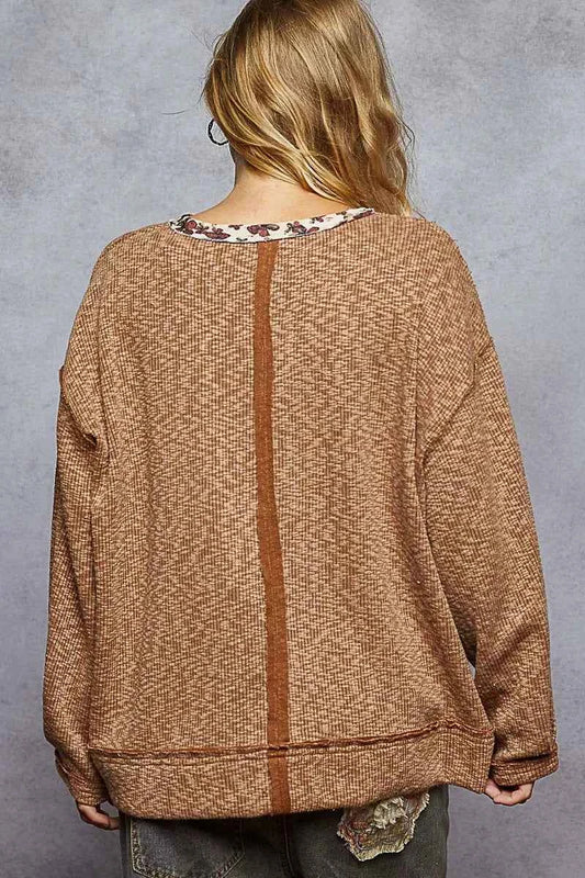 Balloon Sleeve Oversized Ribbed Top with Floral Pattern Contrast da61e48c-9041-4a08-9e47-6f40aaea2286-Max-Origin