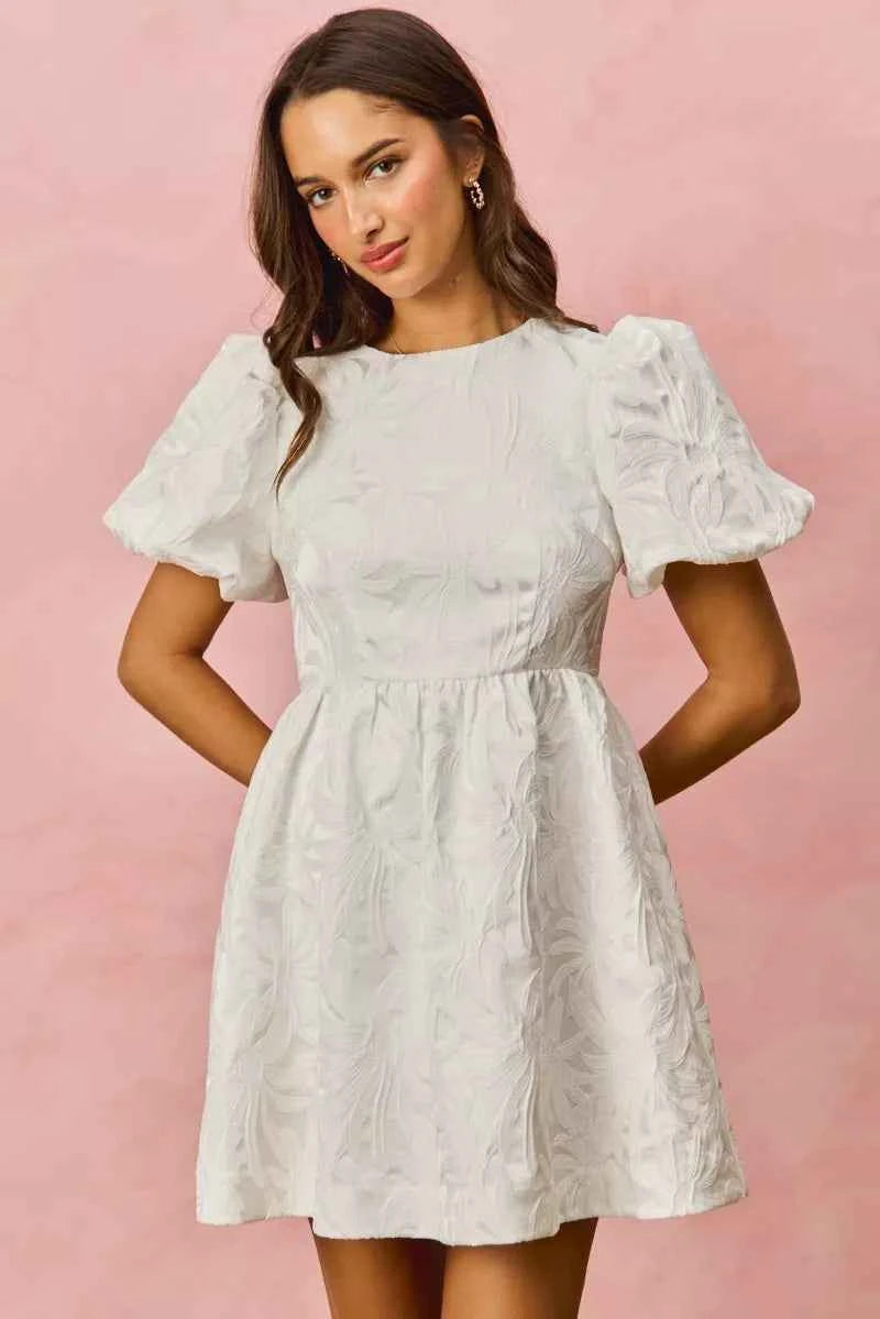 SO ME Floral Jacquard Bubble Shorts Sleeves Mini Dress WHITE da68b0f654a346cf9bc2fcad5925d6d2-Max-Origin