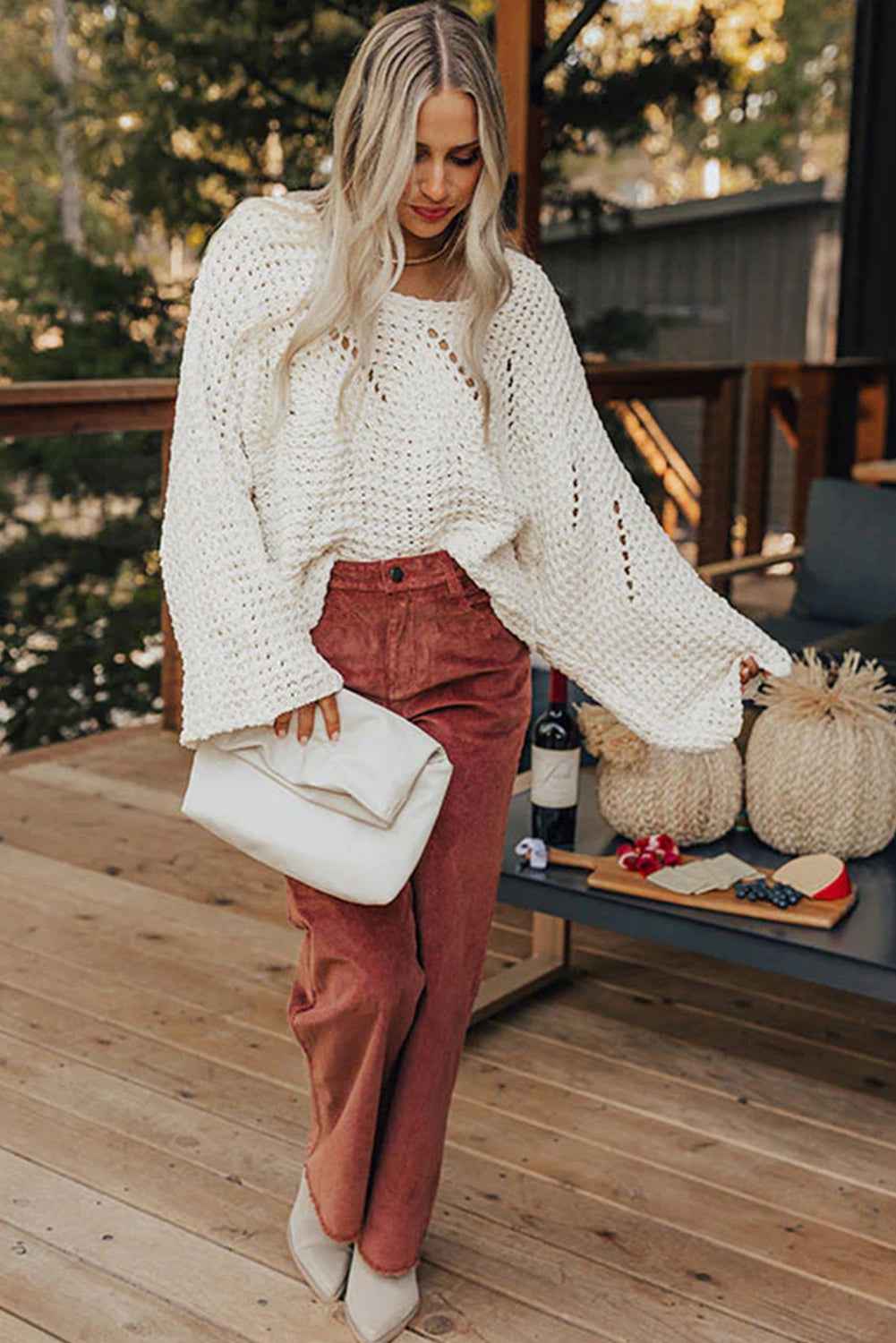 Camel Hollowed Detail Wide Sleeve Loose Pullover Sweater da68c4fb51e16b0a