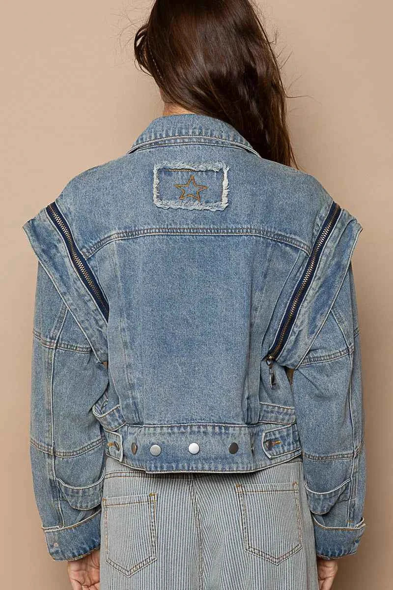 POL Cropped Denim Jacket with Functional Zipper Detail da703c94-2744-4b12-9af6-c77f5ca852a9-Max-Origin