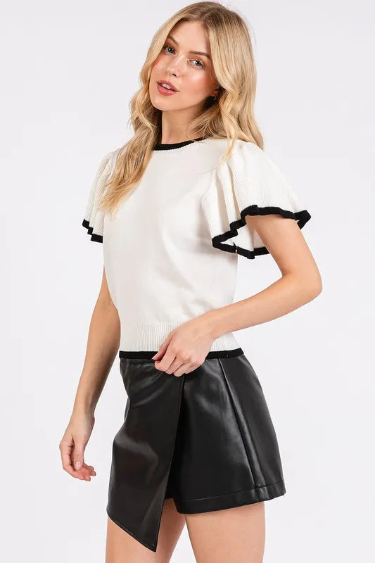 Contrast Trim Ruffled Cap Sleeve Knit Top da739389-a8f7-4874-9241-014684ed3644-Max