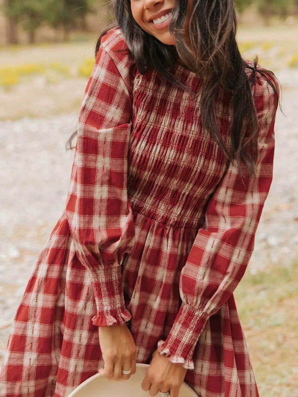 Plaid Smocked Long Sleeve Mini Dress da76ac2d-7d1f-43ca-8bee-7c7524ee8037-Max-Origin