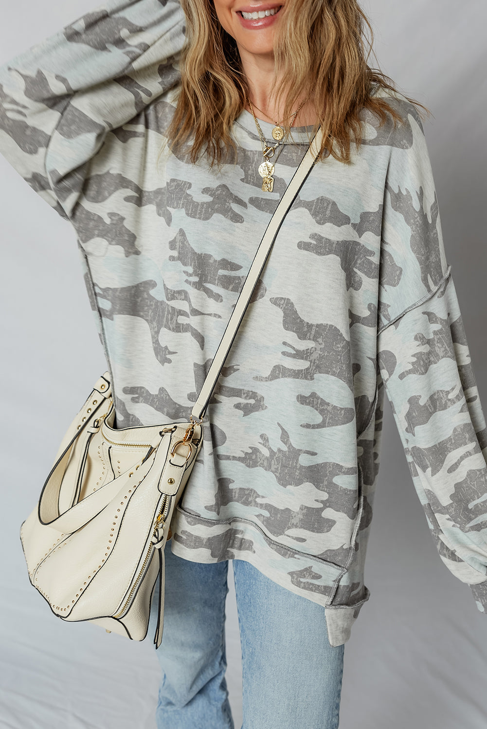 Multicolour Camouflage Print Exposed Seam Drop Shoulder Sweatshirt da78adbefb07c13b