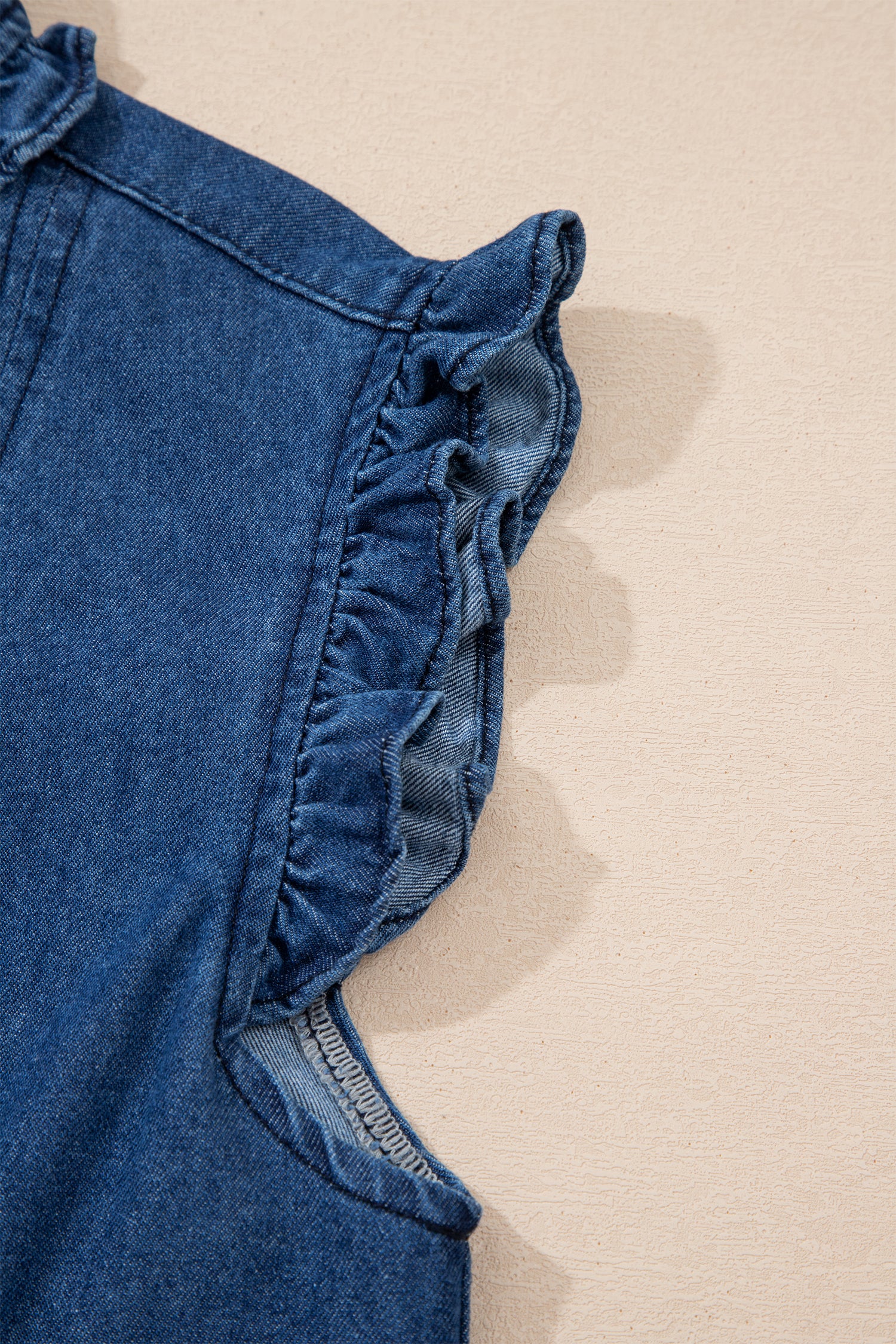 Sail Blue Ruffled Edge Collared Shift Denim Dress with Pockets da7c99a323c159c7