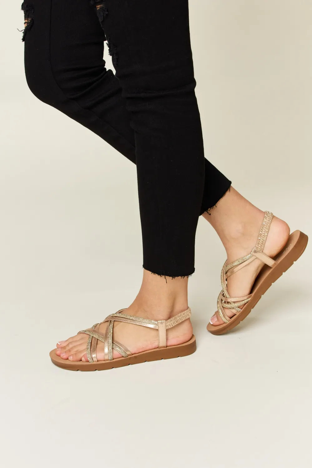 Forever Link Rhinestone Crisscross Flat Sandals da82e0de-88b1-4327-b6c7-c31a27cfbcbe-Max