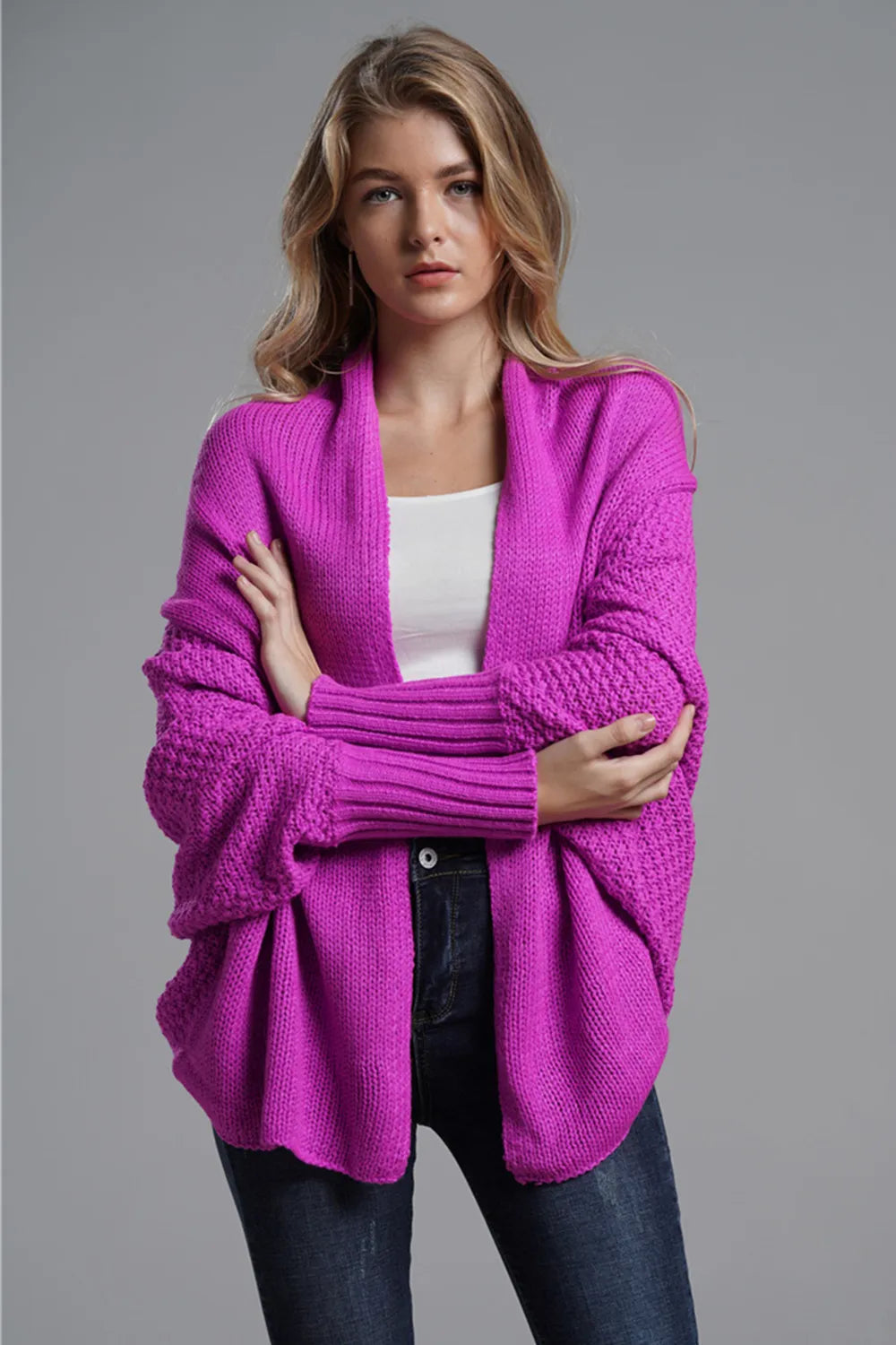 Open Front Batwing Sleeve Cardigan Vivid Violet One Size da83854c-b129-434d-b999-52e1f5009fbc-Max