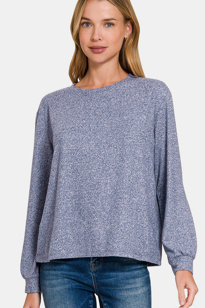 Zenana Hacci Round Neck Long Sleeve T-Shirt