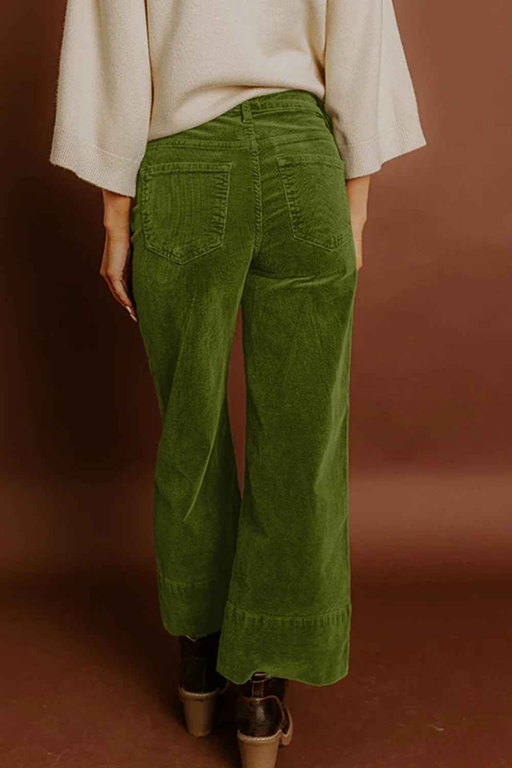 Burgundy Corduroy Solid Color High Waist Wide Leg Pants da91904d414c2e11