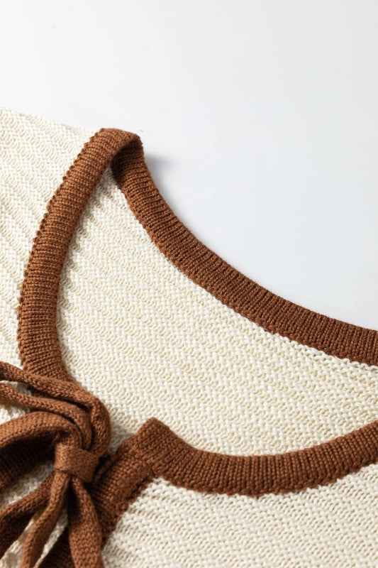 Contrast Trim Tie Front Ribbed Knit Sweater Vest da985fdf-b2b1-4068-be35-4bc6dd6c5649