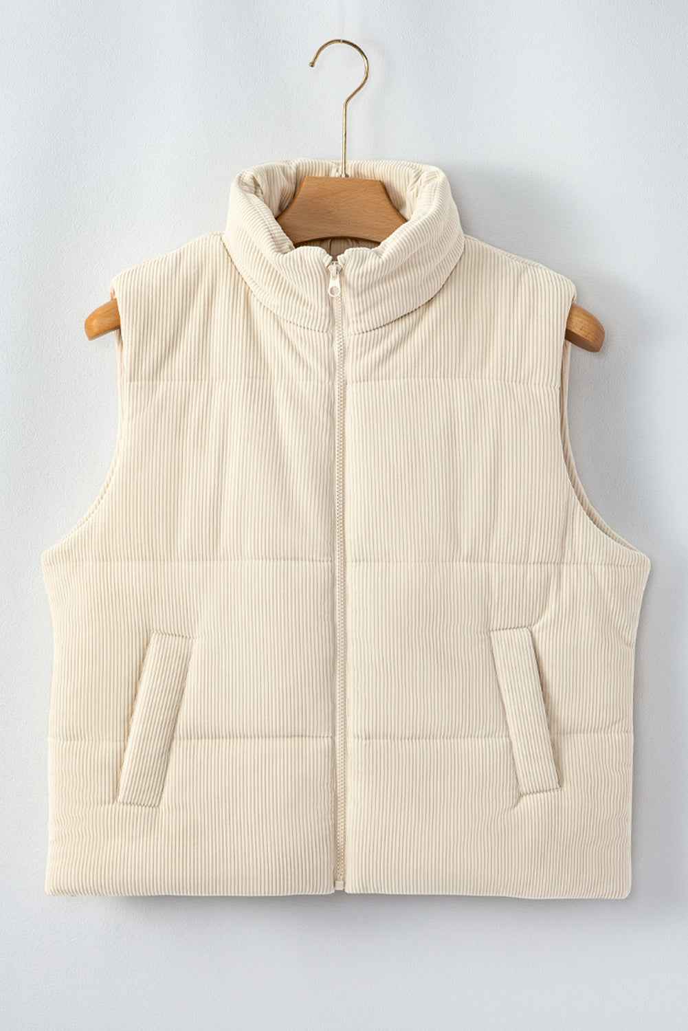 Coffee Solid Color Corduroy Puffer Vest Coat da9990f3e3ef1ad1