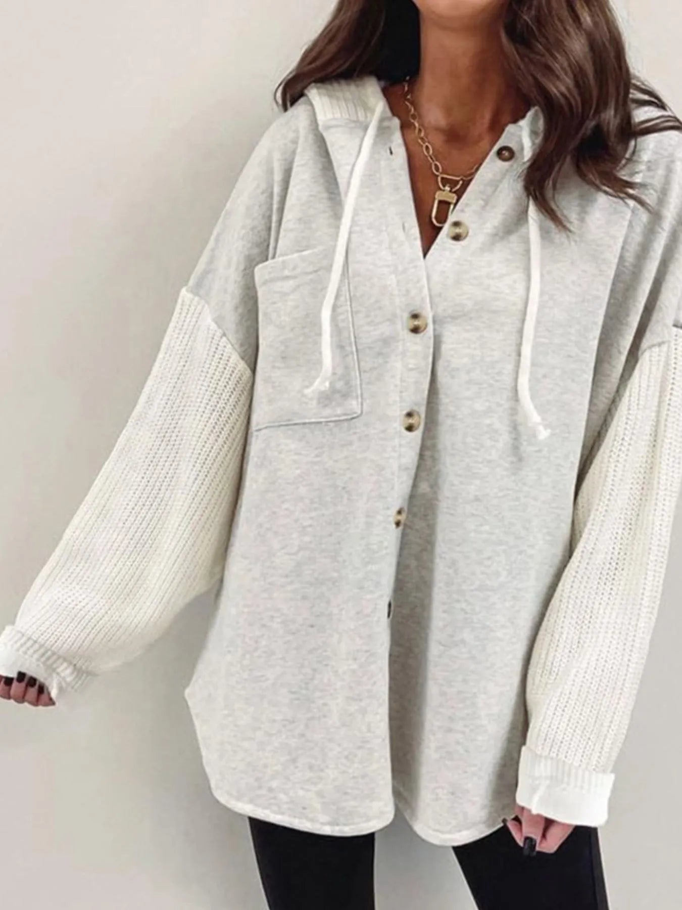 Drawstring Button Front Hoodie Light Gray da9a1b5e-ac6d-432f-a0e5-f2ac6c053559-Max-Origin