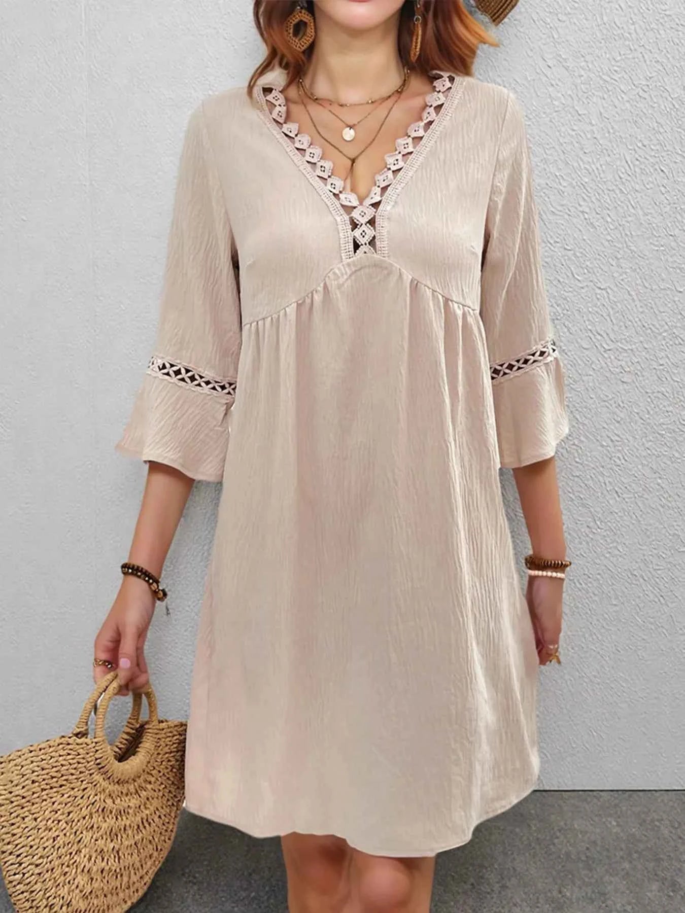 Lace Detail V-Neck Bell Sleeve Dress daa0a1c33f5f49c797f3a8378cbd294e-Max-Origin