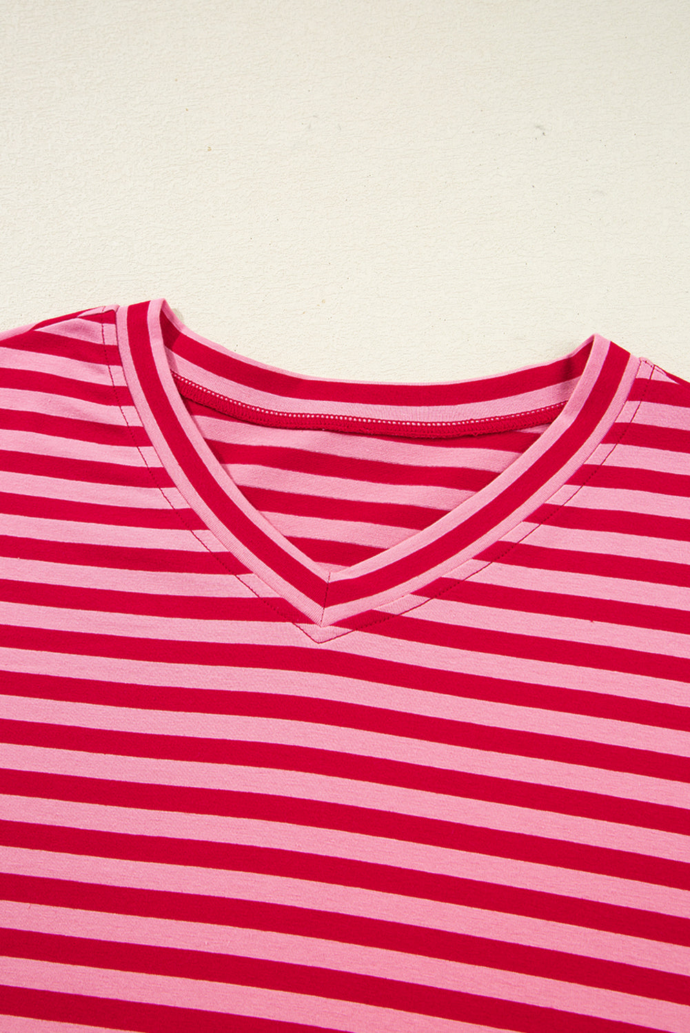 Strawberry Pink Striped V Neck Drop Sleeve Top daa421542158910c