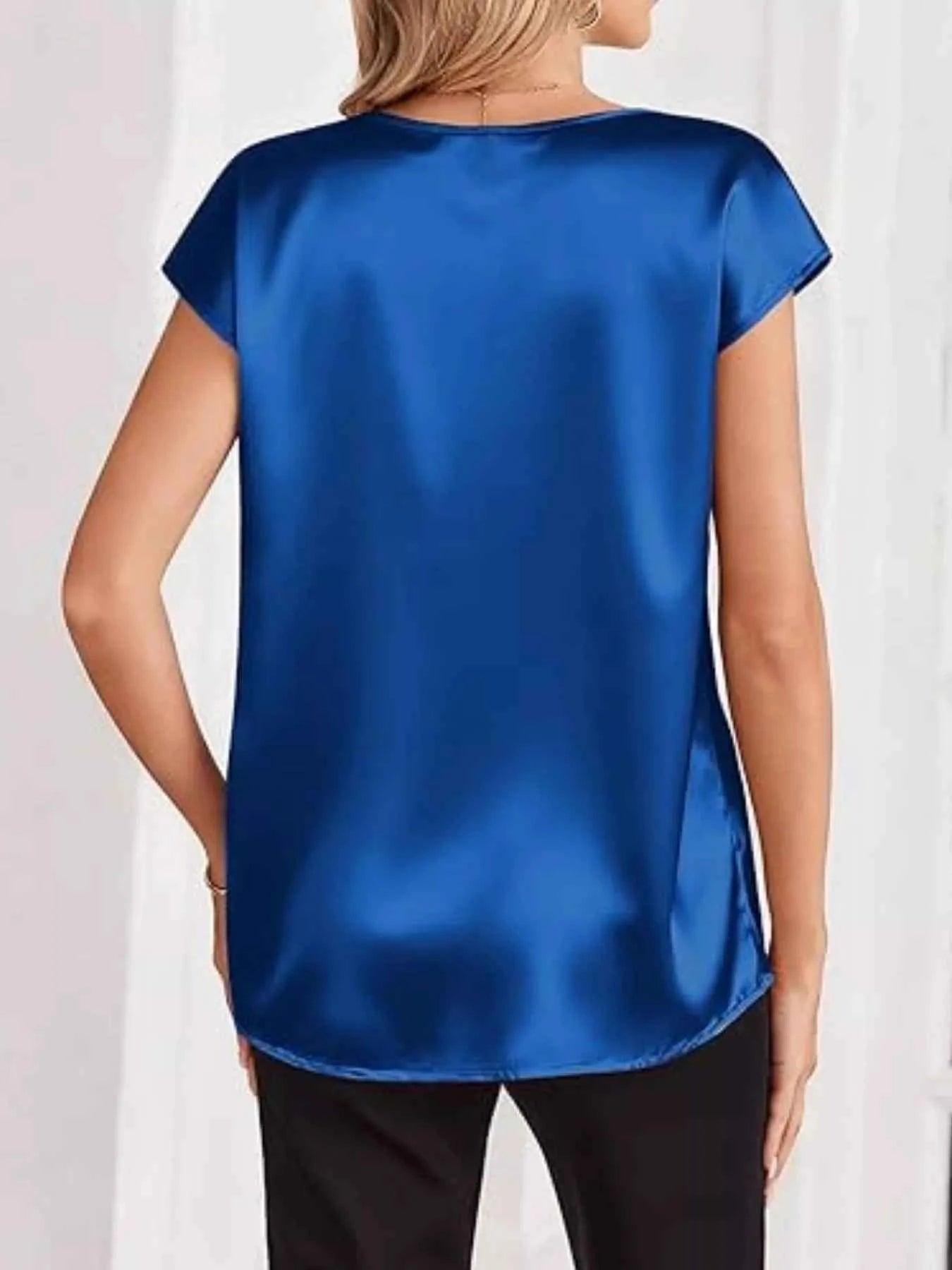 Satin V-Neck Short Sleeve Blouse daa5cefd-a209-4080-8b03-89046fe5ea23-Max-Origin