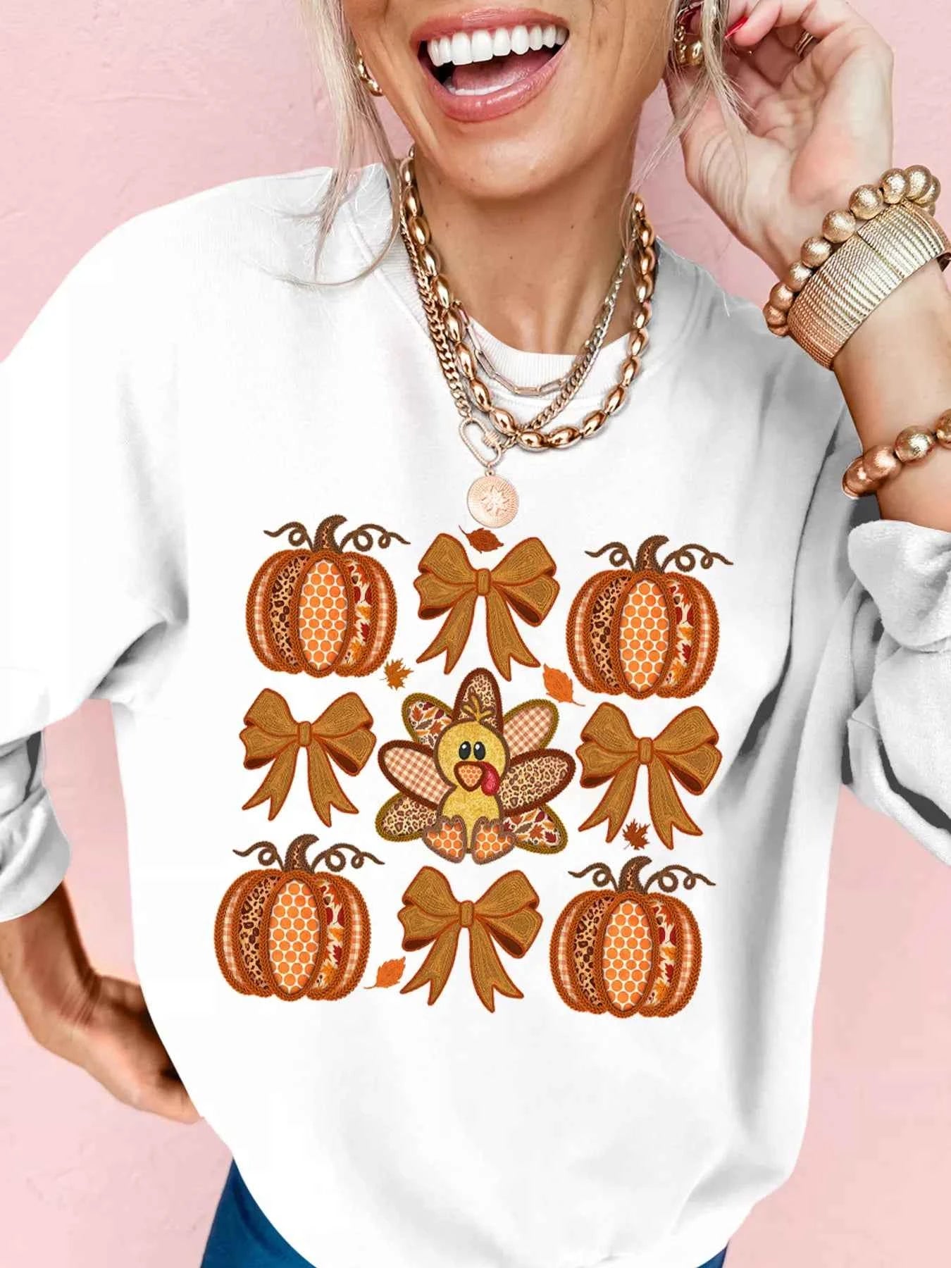 Halloween Pumpkin Bow Graphic Drop Shoulder Sweatshirt White dac345d25f8a4eb9b9571ba7101a4787-Max-Origin