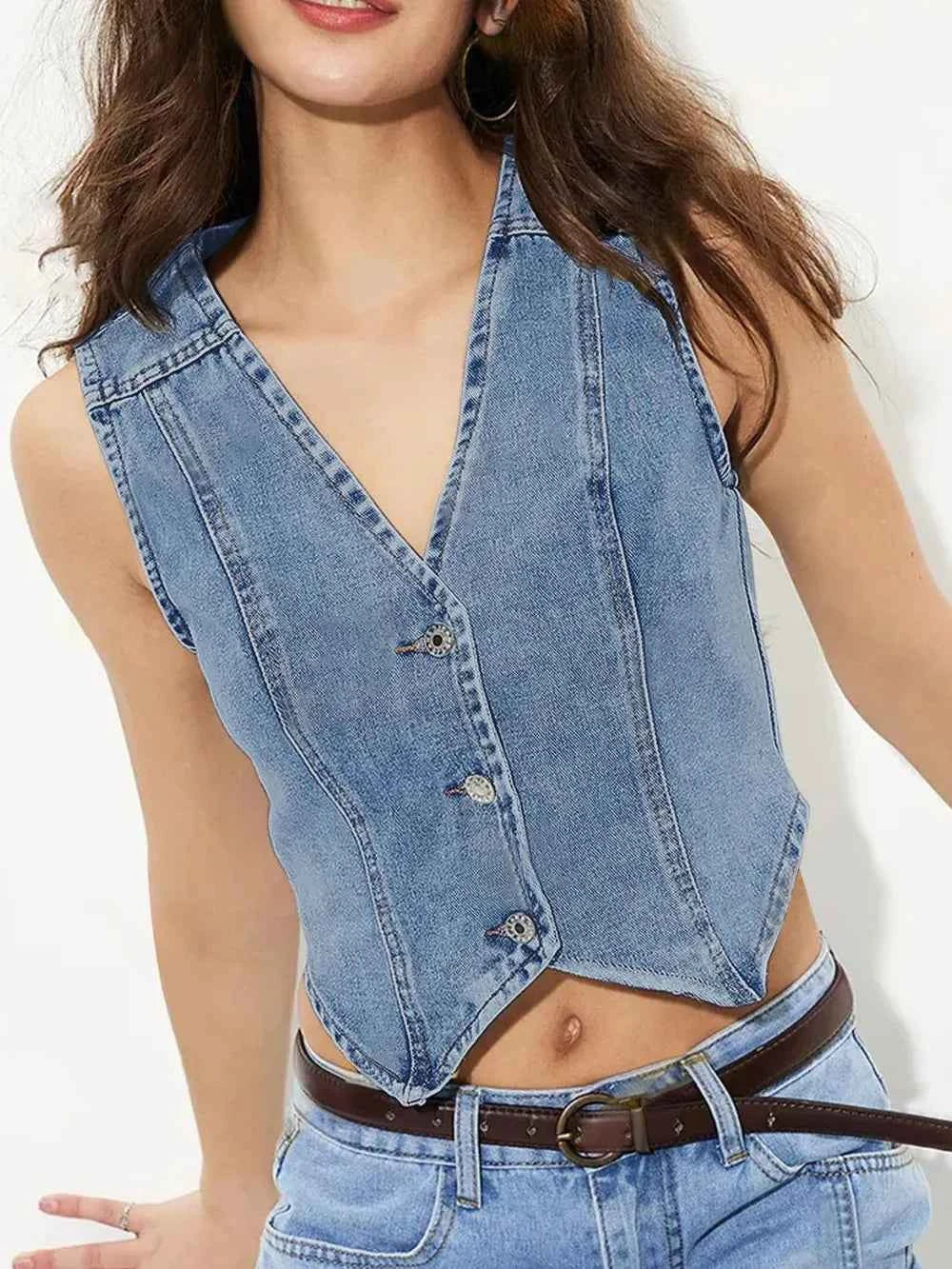 V-Neck Button Up Denim Vest dacd3dfe-b477-4c9d-8e22-50ac4ac787e5-Max