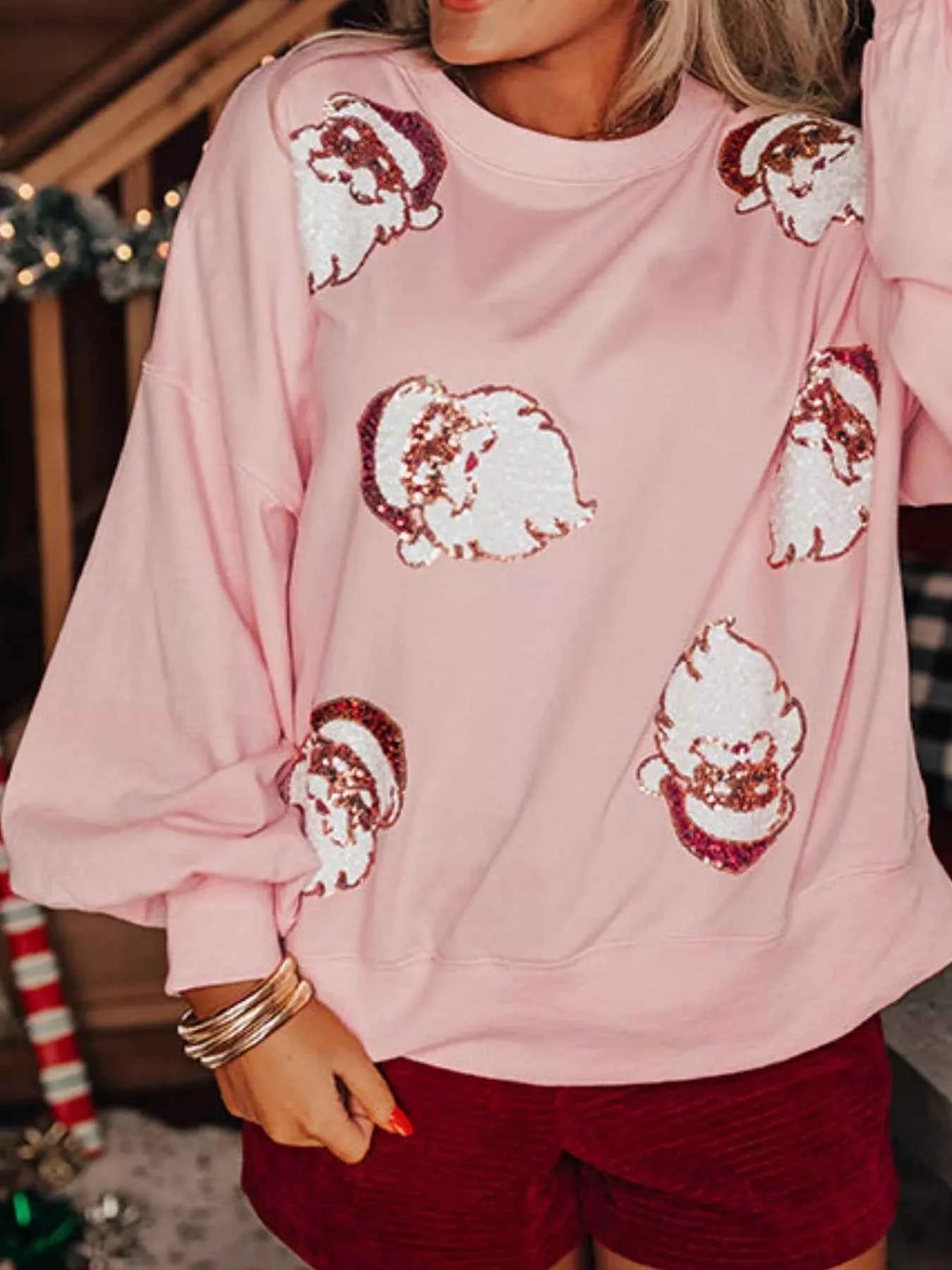 Christmas Santa Long Sleeve Sweatshirt Pink dad4dce5-6228-47be-a25b-cf30f2b0f55f-Max-Origin