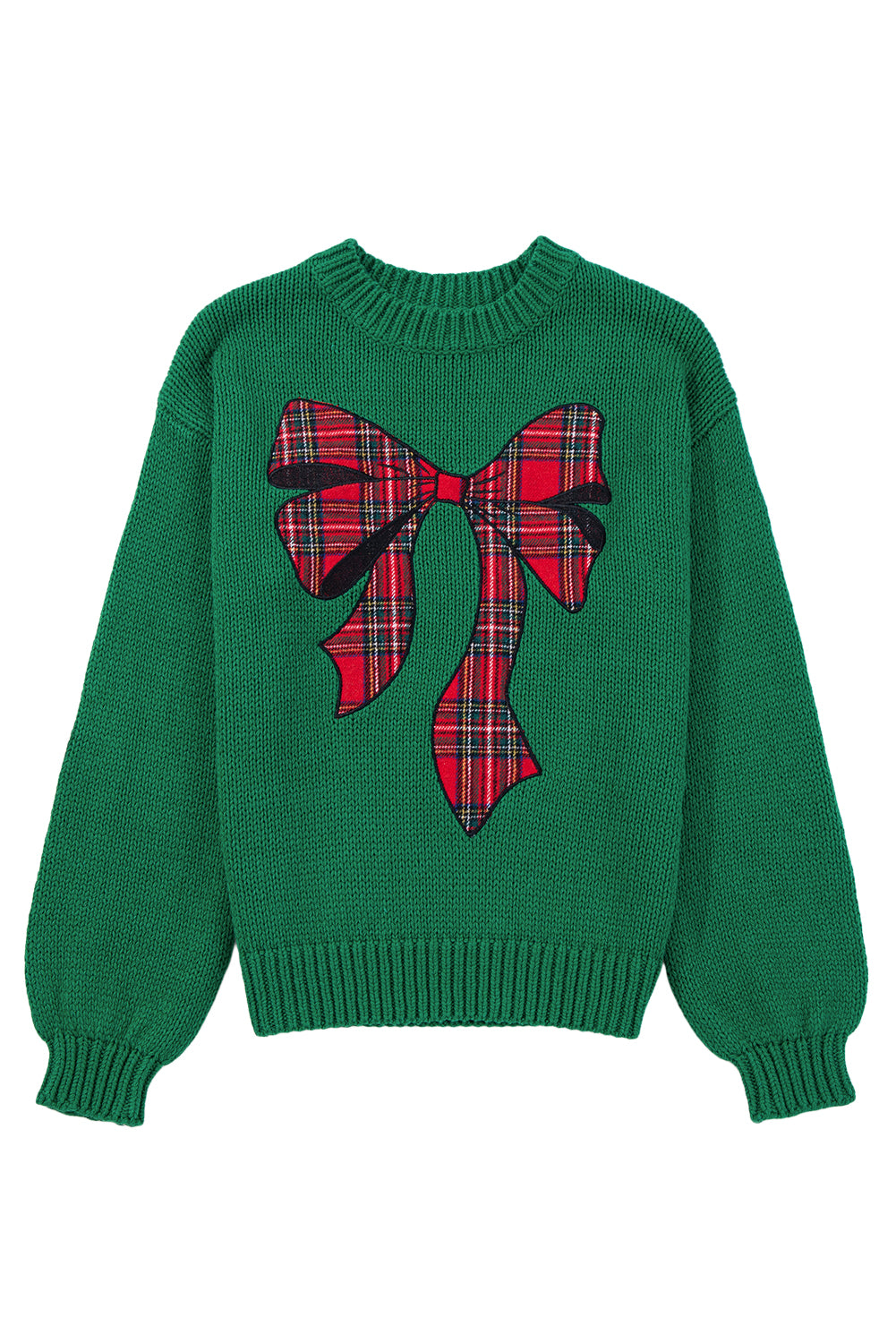 Evergreen Plaid Bow Graphic Christmas Sweater dad8fb345c16f299