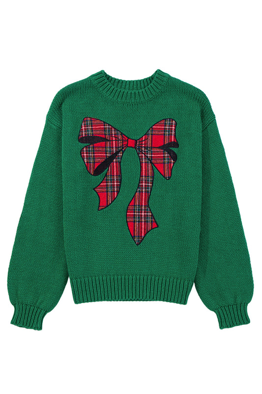 Evergreen Plaid Bow Graphic Christmas Sweater dad8fb345c16f299